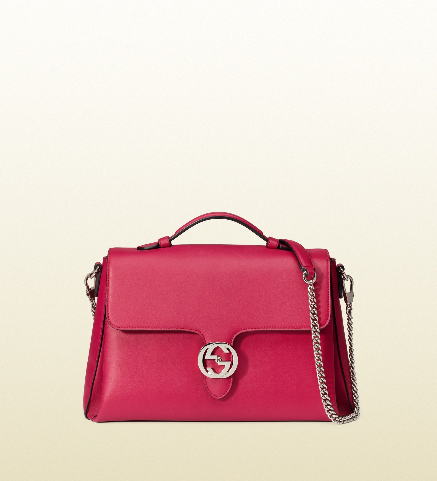 Real Gucci Interlocking Leather Top Handle Bag 387605 Dark Pink